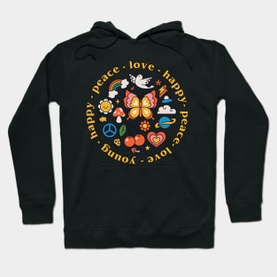 Love peace happy youth groovy retro vintage vibe graphic Hoodie